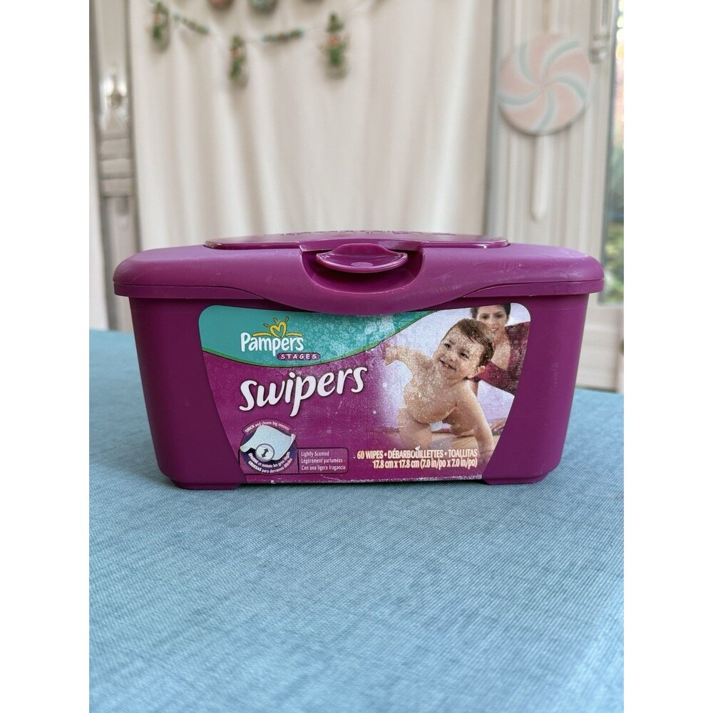 PAMPERS Vintage 2008 Purple Plastic Swipers Baby Wipes Case Container Only HTF